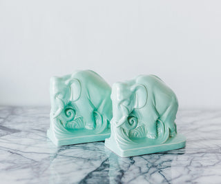 Rare Poole Pottery Late 1920s Glazed Art Deco Elephant Bookends in Excellent Vintage Condition and highly collectible